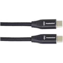 PREMIUMCORD Καλώδιο USB-C M/M, 240W 480Mbps μαύρο βαμβακερό πλέξιμο, 1,5m