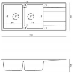 Νεροχύτης GraniteQ EVAN 121 GraniteQ νεροχύτης με σιφόνι Push To Open 2-θέσεων χωρίς (1160x500x210| θάλαμος 420x340) χιονάτη λευκή / χάλκινα στοιχεία
