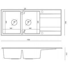 Νεροχύτης GraniteQ EVAN 121 GraniteQ νεροχύτης με σιφόν Push To Open 2-θέσεων χωρίς (1160x500x210| θάλαμος 420x340) καθαρός άνθρακας / χρυσά στοιχεία