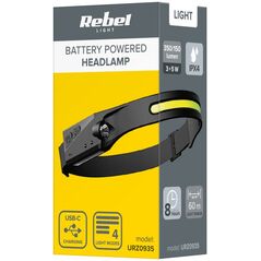 Φακός κεφαλής Rebel Φακός κεφαλής επαναφορτιζόμενος (COB) - κορδέλα