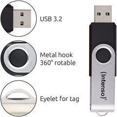 Intenso USB 256GB OFFICE LINE 3.2 Gen1 Silver-Black USB μνήμη USB Τύπου-A 3.2 Gen 1 (3.1 Gen 1) Μαύρο, Ασημί