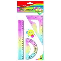 Σετ γεωμετρικών εργαλείων Keyroad, παστέλ, με χάρακα 20cm, 3 τεμ., κρεμαστό, μίξη χρωμάτων