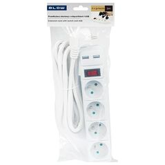 Καλώδιο Blow 98-785# Προέκταση δικτύου pr-470wsp/usb 4-υποδοχές+usb με γείωση+διακόπτης 5m λευκό 3x1,5mm