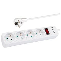 Καλώδιο Blow 98-783# Προέκταση δικτύου pr-470wsp/usb 4-υποδοχές+usb με γείωση+διακόπτης 1,5m λευκό 3x1,5mm