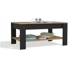 Τραπέζι Καφέ OHIO ΔΡΥΣ ARTISAN ΜΑΥΡΟ Τραπεζάκι Ράφια Για Σαλόνι 93x58x43,5 εκ.