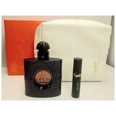 Σετ Yves Saint Laurent: Black Opium, Eau De Parfum, Για Γυναίκες, 50 ml + Yves Saint Laurent, Μάσκαρα, Μαύρη, 2 ml + Yves Saint Laurent, GWP Υφασμάτινο Πουγκί, Λευκό Για Γυναίκες