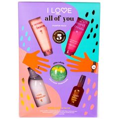 Όλα για εσάς Σετ I Love: Coconut Kisses, Ενυδατική, Λοσιόν Σώματος, 75 ml + Pina Colada, Μπάλα Μπάνιου, 120 g + Golden Sands, Δροσιστικό, Σπρέι Σώματος, 100 ml + Sweet Treats, Ενυδατικό, Αφρόλουτρο, Για Όλους τους Τύπους Δέρματος, 75 ml + Cosy Night's, Εν