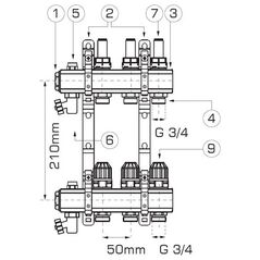 Διανομέας Ferro τύπου RZP1" 7-δρόμων θερμοστατική βαλβίδα μετρητές ροής (RZP07S)
