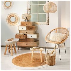 Σκαμπό Atmosphera με ταπετσαρία σε ρετρό στυλ, κρεμ, 43 x 32 εκ.