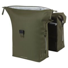 Basil Διπλή τσάντα BASIL SOHO DOUBLE PANNIER BAG NORDLICHT MIK, MIK System (έτοιμο για χρήση) 41L, 100% αδιάβροχη moss green φωτισμός Nordlicht Technology