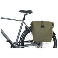 Basil Διπλή τσάντα BASIL SOHO DOUBLE PANNIER BAG NORDLICHT MIK, MIK System (έτοιμο για χρήση) 41L, 100% αδιάβροχη moss green φωτισμός Nordlicht Technology
