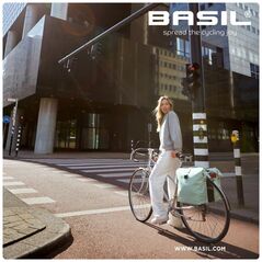 Basil Διπλή τσάντα BASIL SOHO DOUBLE PANNIER BAG NORDLICHT MIK, MIK System (έτοιμο για χρήση) 41L, 100% αδιάβροχη moss green φωτισμός Nordlicht Technology