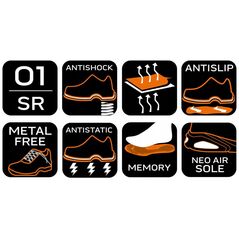 Επαγγελματικά παπούτσια O1 SR Neo Air, μαύρα, μέγεθος 44