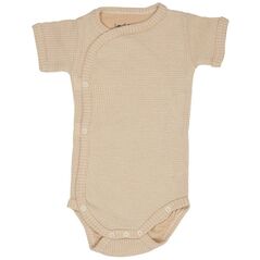 Πλεκτό βαμβακερό φορμάκι Lodger Romper Ciumbelle με κοντά μανίκια Ivory 74 cm RFC 069_74