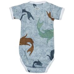 Lodger Romper Empire Fish cotton bodysuit with short sleeves Dusty turquoise 62 cm RF 081_62