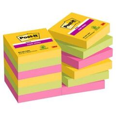 3M Post-It 622-12SS-CARN, Τετράγωνο, Πράσινο, Ροζ, Κίτρινο, Χαρτί, PEFC, 47.6 mm, 47.6 mm