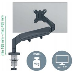 Βραχίονας οθόνης Ergo LEITZ, εξοικονόμηση χώρου, μονός, σκούρο γκρι