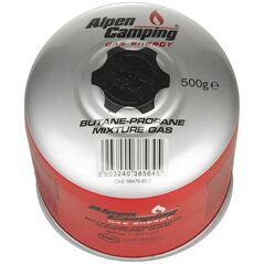 Φυσίγγιο αερίου Alpen 500g Alpen Camping. πιστοποιητικό: Pi 0437, σύμφωνο με EN417, προπάνιο-βουτάνιο, εύρος -10°c έως + 40°c, βαλβίδα με σπείρωμα 7/