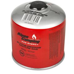 Φυσίγγιο αερίου Alpen 500g Alpen Camping. πιστοποιητικό: Pi 0437, σύμφωνο με EN417, προπάνιο-βουτάνιο, εύρος -10°c έως + 40°c, βαλβίδα με σπείρωμα 7/