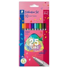 Στυλό STAEDTLER Fineliner triplus, Σετ Εορτασμού 8 + 2, Πάχος γραμμής: 0,3 mm, τριγωνικό, DRY SAFE, ταξινομημένο σε κίτρινο, - 1 τεμάχιο (334 BK10TA)