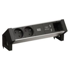 BACHMANN DESK2 ALU BLACK 2xUTE 1xCM 1xUSB Charger 0.2m GST18