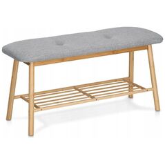 Zeller Ταπετσαρισμένο παγκάκι με ράφι για παπούτσια, μπαμπού + λινό