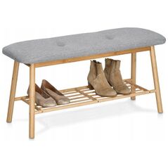 Zeller Ταπετσαρισμένο παγκάκι με ράφι για παπούτσια, μπαμπού + λινό