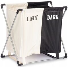 Kipit Πτυσσόμενο καλάθι πλυντηρίου: δύο διαμερίσματα: μαύρο, λευκό, 56 x 60 x 34 cm