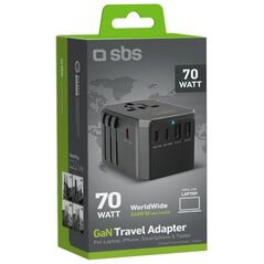 SBS GaN καθολικός ταξιδιωτικός προσαρμογέας 70 W melna - Ladetajs