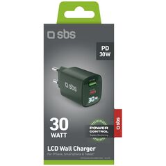 Φορτιστής Τοίχου SBS LCD USB-A USB-C LCD 30 W zala - Ladetajs