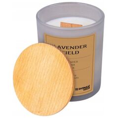 Κερί σόγιας DONAU HOME, σε γκρι γυαλί, ξύλινο καπάκι και φυτίλι, Lavender Field, 200g