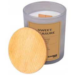 Σόγια κερί DONAU HOME, σε γκρι γυαλί, ξύλινο καπάκι και φυτίλι, Sweet Pleasure, 200g
