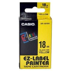 Κασέτα CASIO XR-18YW1, μαύρη εκτύπωση/κίτρινο υπόστρωμα, μη πλαστικοποιημένη, 8m, 18mm