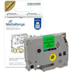 Πλαστική Ταινία Ετικετογράφου MediaRange (Brother TZ-731/TZe-731) 12 mm x 8 m (Μαύρα Γράμματα σε Πράσινο Φόντο) (MRBTZ731) έως 12 άτοκες Δόσεις