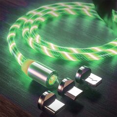 Techsuit Cablu de Incarcare Magnetic USB la Type-C, Micro-USB, Lightning 1m - Techsuit LED Flowing - Green 5949419058200 έως 12 άτοκες Δόσεις
