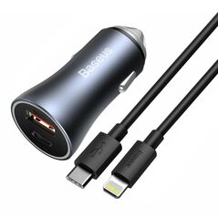 Baseus Incarcator Auto USB, Type-C, 40W + Cablu Lightning - Baseus (TZCCJD-B0G) - Dark Gray 6953156207639 έως 12 άτοκες Δόσεις