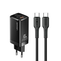 USAMS Incarcator priza 2x Type-C, USB 65W + Cablu Type-C PD100W - USAMS Kit (MTXLOGTC01) - Black 6958444927350 έως 12 άτοκες Δόσεις