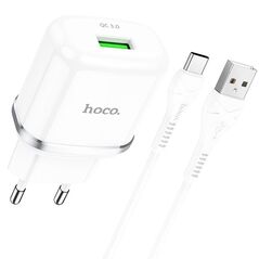 Hoco Incarcator priza USB-A, 18W, 3A + Cablu Type-C 1m - Hoco Special (N3) - White 6931474729392 έως 12 άτοκες Δόσεις