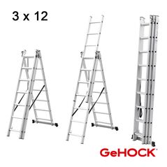 Gehock Τριπλή Σκάλα Επεκτεινόμενη Αλουμινίου 3 x 12 Σκαλοπάτια Gehock 010295312 έως 12 Άτοκες Δόσεις