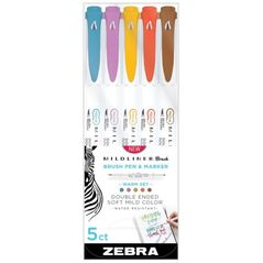 Zebra Mildliner Double Ended Brush Pen & Marker Bold & Fine Point 5 Pack Warm Set (ZB-79305) (ZEB79305) έως 12 άτοκες Δόσεις