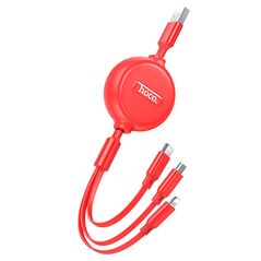 Hoco Cablu USB-A la Type-C, Lightning, Micro-USB, 2A, 1m - Hoco Double-Pull (X75) - Red 6931474767394 έως 12 άτοκες Δόσεις