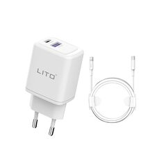 Lito Lito - Wall Charger (LT-LC02) - Type-C PD20W, USB-A 18W, Fast Charging with Cable USB-C to Lightning, 1m - White 5949419074026 έως 12 άτοκες Δόσεις