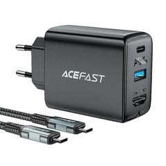 Acefast Wall Charger Acefast A17, 65W GaN + kabel USB-C (black) 039321 6974316281085 A17 έως και 12 άτοκες δόσεις