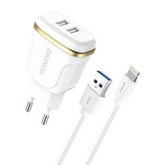 Foneng Foneng T240 2x USB wall charger, 2.4A + USB to Lightning cable (white) 045608 6970462513902 T240 iPhone έως και 12 άτοκες δόσεις