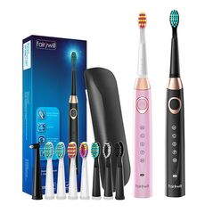 FairyWill Sonic toothbrushes with head set and case FairyWill FW-508 (Black and pink) 038860 6973734202368 FW-508+case έως και 12 άτοκες δόσεις