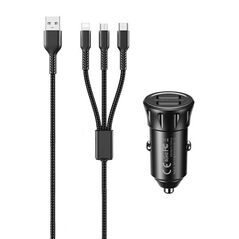 Remax Car charger 2x USB, Remax RCC236, 2.4A (black) + 3 in 1 cable 047699 6972174151038 RCC236 3in1 έως και 12 άτοκες δόσεις