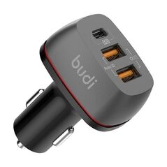 Budi Car charger Budi, 2x USB + USB-C, QC + PD (black) 050618 6971536923962 626T έως και 12 άτοκες δόσεις