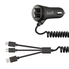 Budi Car charger 2x USB Budi 068T3, 3.4A + cabel 3in1 USB do USB-C / Lightning / Micro USB (black) 050582 6971536921517 068T3 έως και 12 άτοκες δόσεις