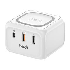 Budi Inductive charger 10W Budi 317TE, 2x USB + USB-C, 18W (white) 050606 6971536925546 317TE έως και 12 άτοκες δόσεις