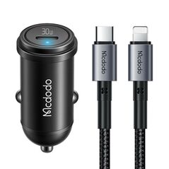 Mcdodo Mcdodo CC-7492 car charger, USB-C, 30W + USB-C to Lightning cable (black) 057549 6921002674928 CC-7492 έως και 12 άτοκες δόσεις